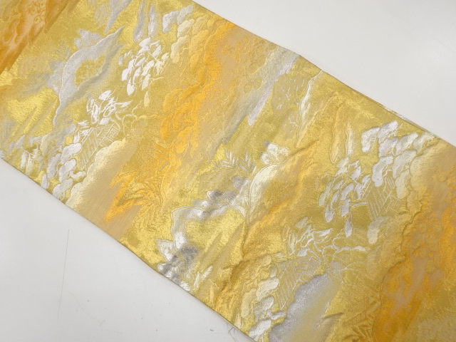 JAPANESE KIMONO / ANTIQUE FUKURO OBI / SILK / WOVEN SCENERY OF COUNTRYSIDE